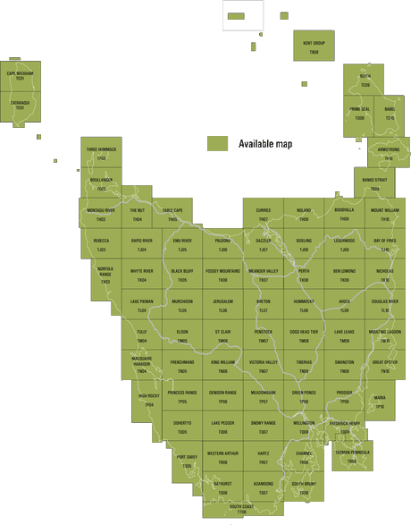 Tasmap 1:50000 Topographic/Cadastral Maps TasMap