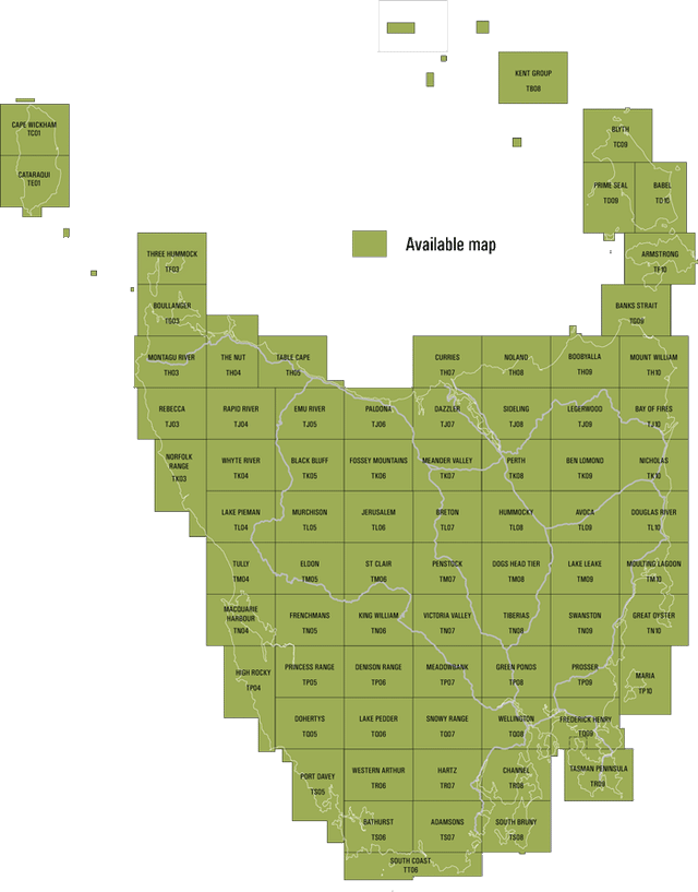 Tasmap 1:50000 Topographic/Cadastral Maps TasMap