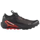 A Salomon trail running shoe in black and red, shown from a lateral side profile view against a solid white background. - Salomon S/LAB Genesis 2 Shoes (Unisex) - Black/Black/Fiery Red