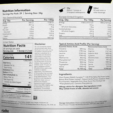 Radix Nutrition Plant Protein DIAAS Complex 1.30 Radix Nutrition