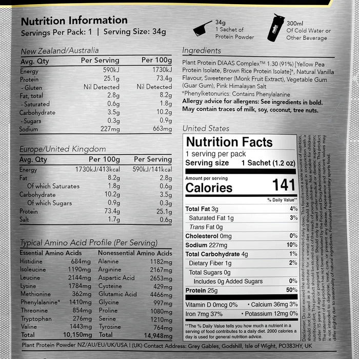 Radix Nutrition Plant Protein DIAAS Complex 1.30 - Vanilla - Single Serve - Find Your Feet Australia Hobart Launceston Tasmania