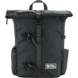 A dark gray Jell Raven backpack with a top handle, roll-top zipper, and multiple black straps and buckles, shown against a plain white background. - Fjällräven Vardag Foldsack 25 - Coal Black
