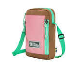 Small crossbody bag with pink front pocket and brown sides on a white background - Fjällräven Vardag Pocket Small - Poppy Pink/Khaki Dust