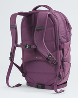 A purple Fly Light backpack shown from the back, featuring padded shoulder straps, compression buckles, and a top carry handle on a light gray background. - The North Face Borealis Backpack (Women's) - Chroma Purple Light Heather/Hushed Lavender