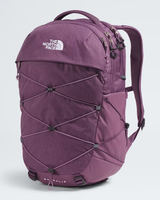 The North Face Salis backpack in a dusty purple color, featuring a crisscross compression cord system on the front, multiple zippered compartments, and padded shoulder straps, shown against a light gray background. - The North Face Borealis Backpack (Women's) - Chroma Purple Light Heather/Hushed Lavender