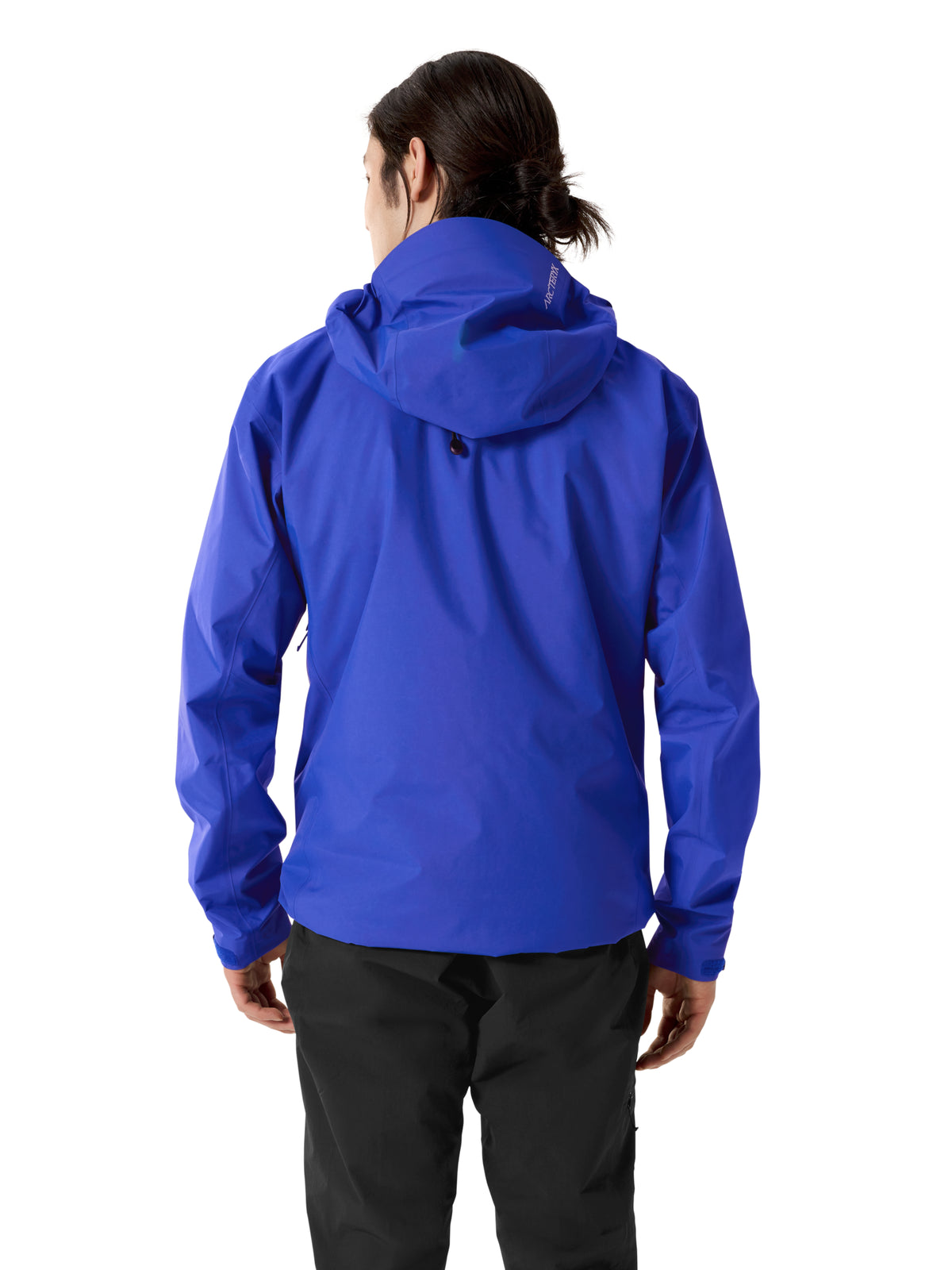 A person shown from the back wearing a bright royal blue hooded jacket and dark pants against a plain white studio background. - Arc'teryx Beta SL GORE-TEX Jacket (Men's) - Vitality II