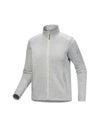 A light gray heathered zip-up jacket with a stand-up collar, shown on a plain white background. - Arc'teryx Covert Cardigan (Women's) - Atmos Heather