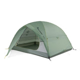A green dome-style camping tent with mesh side panels and yellow guy lines, shown on a plain white background. - Sea to Summit Sentinel Tent - XP3