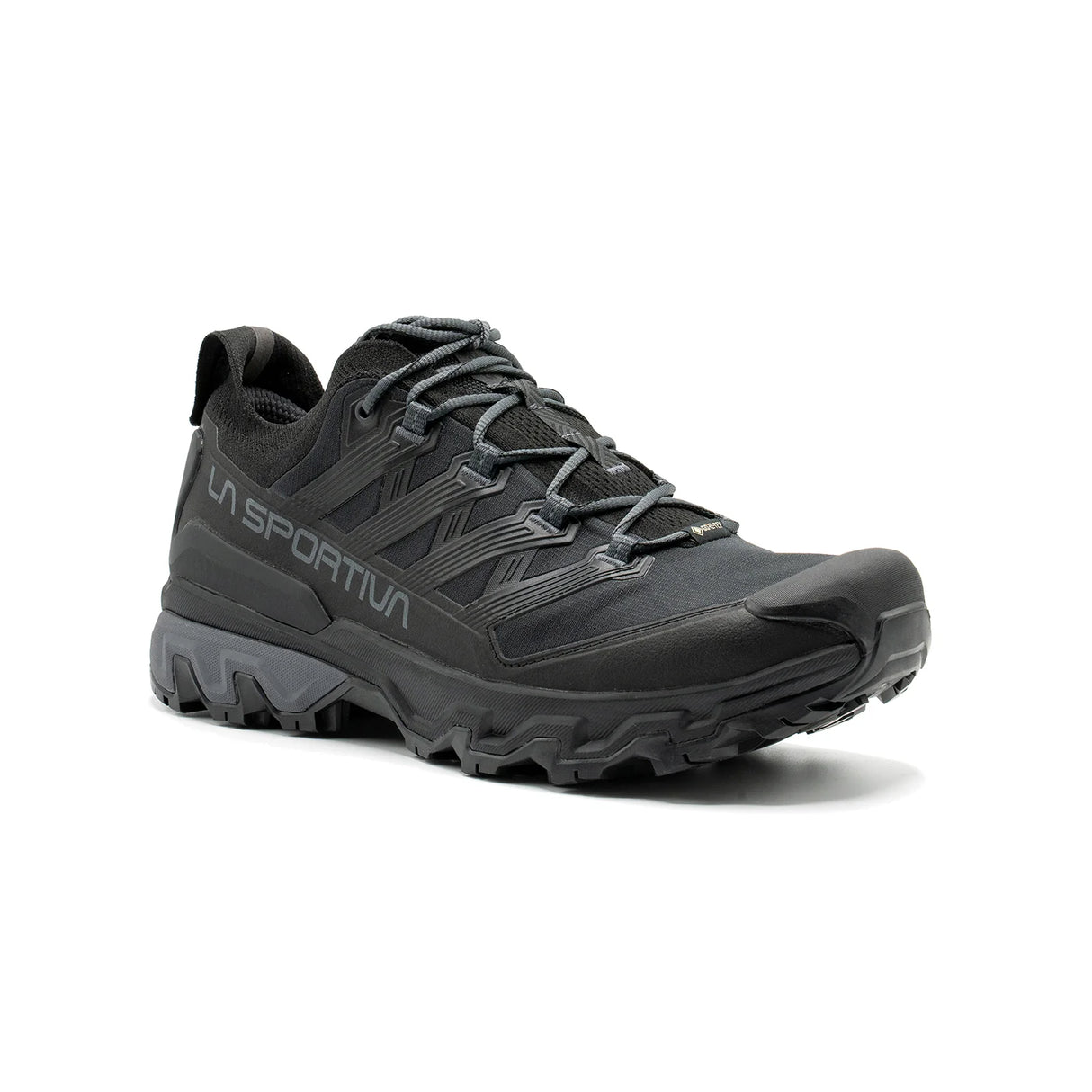 Black hiking shoe with 'La Sportiva' branding on a white background - La Sportiva Ultra Raptor 3 GORE-TEX Shoes (Men's) - Black