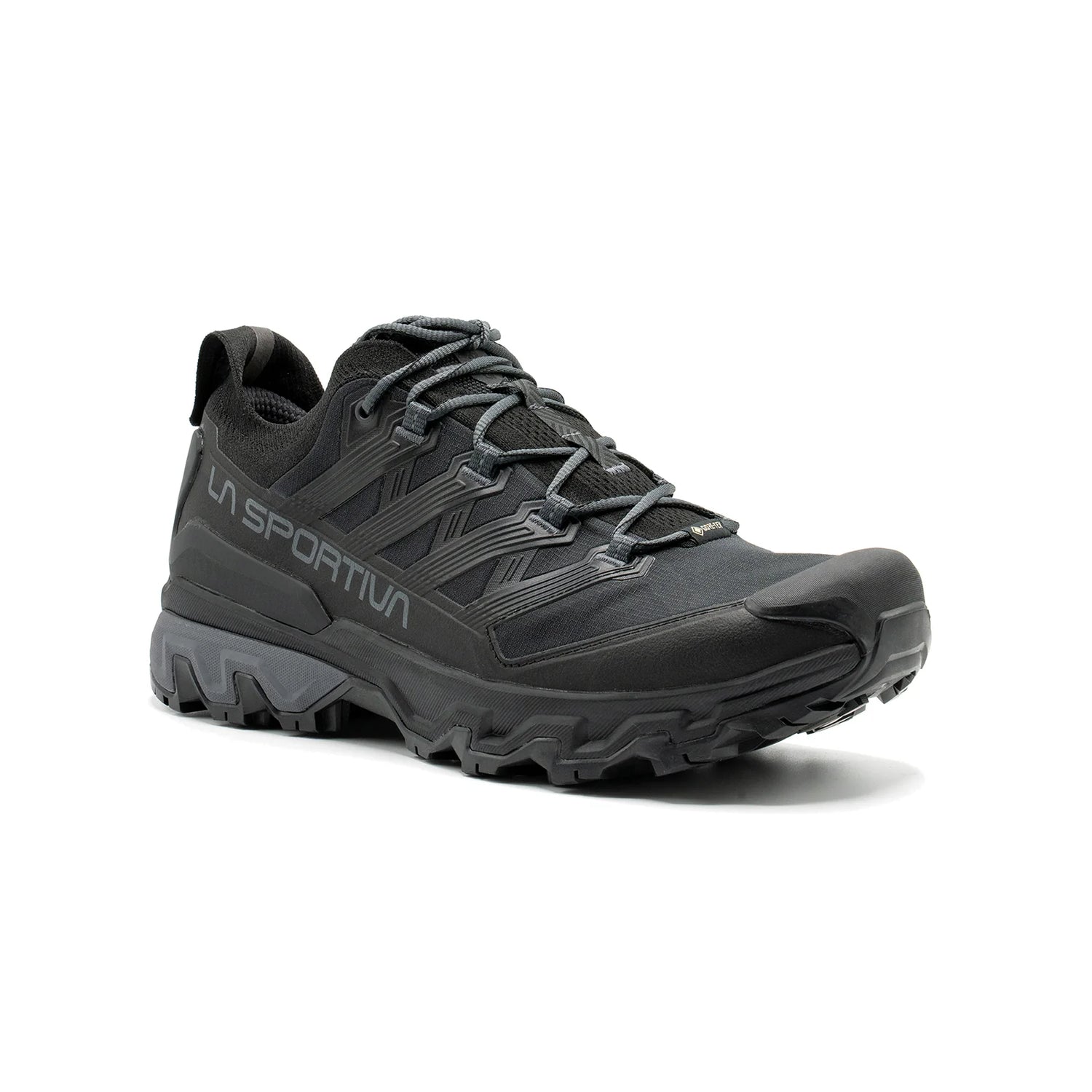 Black hiking shoe with 'La Sportiva' branding on a white background - La Sportiva Ultra Raptor 3 GORE-TEX Shoes (Men's) - Black
