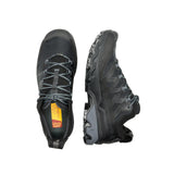A pair of black outdoor trail running shoes shown from the top and side views against a plain white background. The brand 'Outshines' is visible on a yellow label inside the shoe. - La Sportiva Ultra Raptor 3 GORE-TEX Shoes (Men's) - Black