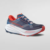 Blue and red running shoe with white sole on a gray background - La Sportiva Prodigio Max Shoes (Men's) - Night Sky/Mountain Red