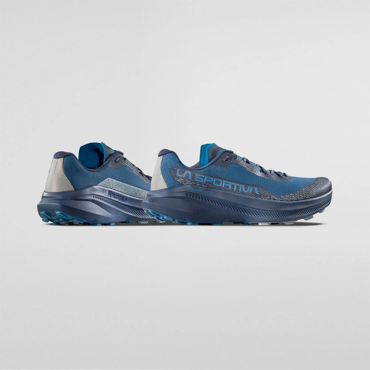 Blue and gray athletic shoes with 'La Sportiva' branding on a white background - La Sportiva Prodigio 2 Shoes (Men's) - Lake/Night Sky