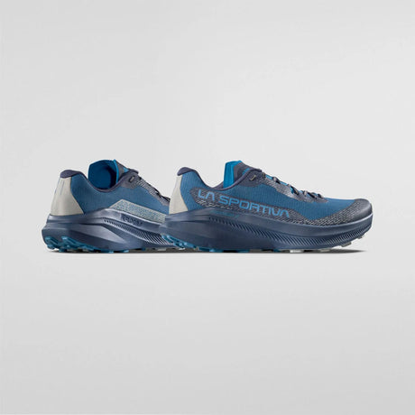 Blue and gray athletic shoes with 'La Sportiva' branding on a white background - La Sportiva Prodigio 2 Shoes (Men's) - Lake/Night Sky