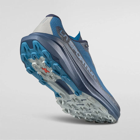 Blue and gray athletic shoe on a light gray background - La Sportiva Prodigio 2 Shoes (Men's) - Lake/Night Sky