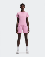 Person wearing a pink outfit with a white background - On Performance-T (Women's) - Dewberry/Sakura