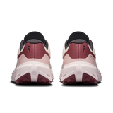 A pair of running shoes shown from the rear, featuring a color-blocked design in dusty rose, cream, and black. The 'on' logo is visible on the heel counter. - On Cloudvista 3 Shoes (Women's) - Oyster/Barberry