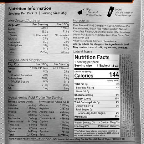 Radix Nutrition Plant Protein DIAAS Complex 1.30 - Chocolate - Single Serve - Find Your Feet Australia Hobart Launceston Tasmania