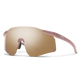 Sunglasses with pink frame and gold mirror lens on a white background - Smith Defy Sunglasses - Matte Chalk Rose | ChromaPop Rose Gold Mirror