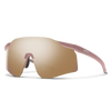 Sunglasses with pink frame and gold mirror lens on a white background - Smith Defy Sunglasses - Matte Chalk Rose | ChromaPop Rose Gold Mirror