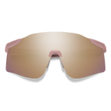 Sunglasses with pink frame and reflective lenses on a white background - Smith Defy Sunglasses - Matte Chalk Rose | ChromaPop Rose Gold Mirror