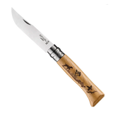 Opinel No°08 Oak Engraved Handle Folding Knife - Animalia - Dog - Find Your Feet Australia Hobart Launceston Tasmania