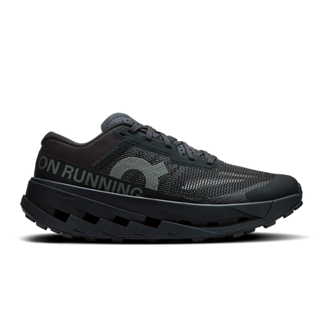 Black running shoe with 'On Running' branding on a white background - On Cloudultra 3 Shoes (Women's) - Black/Black