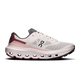 A side profile view of an On running shoe, specifically the Ghost Engineer 3 model, featuring a light gray and white mesh upper, a dusty pink midsole, and burgundy accents on the heel and tongue. - On Cloudvista 3 Shoes (Women's) - Oyster/Barberry