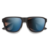 Matte black square sunglasses with blue mirrored lenses, shown from a front-facing perspective on a white background. - Smith Embark Sunglasses - Matte Black | ChromaPop Glacier Photochromic Copper Blue Mirror