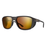 Sunglasses with brown lenses and black frame on a white background - Smith Embark Sunglasses - Matte Gravy | ChromaPop Glacier Photochromic Copper Gold Mirror