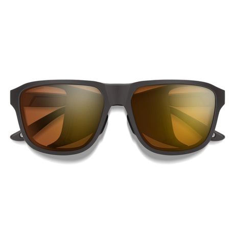 Sunglasses with brown lenses and black frame on a white background - Smith Embark Sunglasses - Matte Gravy | ChromaPop Glacier Photochromic Copper Gold Mirror