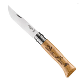 Opinel No°08 Oak Engraved Handle Folding Knife - Animalia - Hare - Find Your Feet Australia Hobart Launceston Tasmania