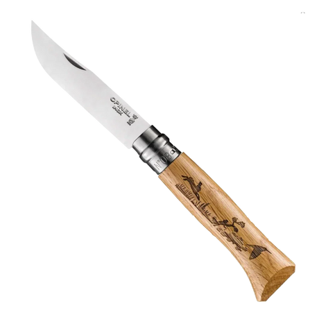 Opinel No°08 Oak Engraved Handle Folding Knife - Animalia - Hare - Find Your Feet Australia Hobart Launceston Tasmania
