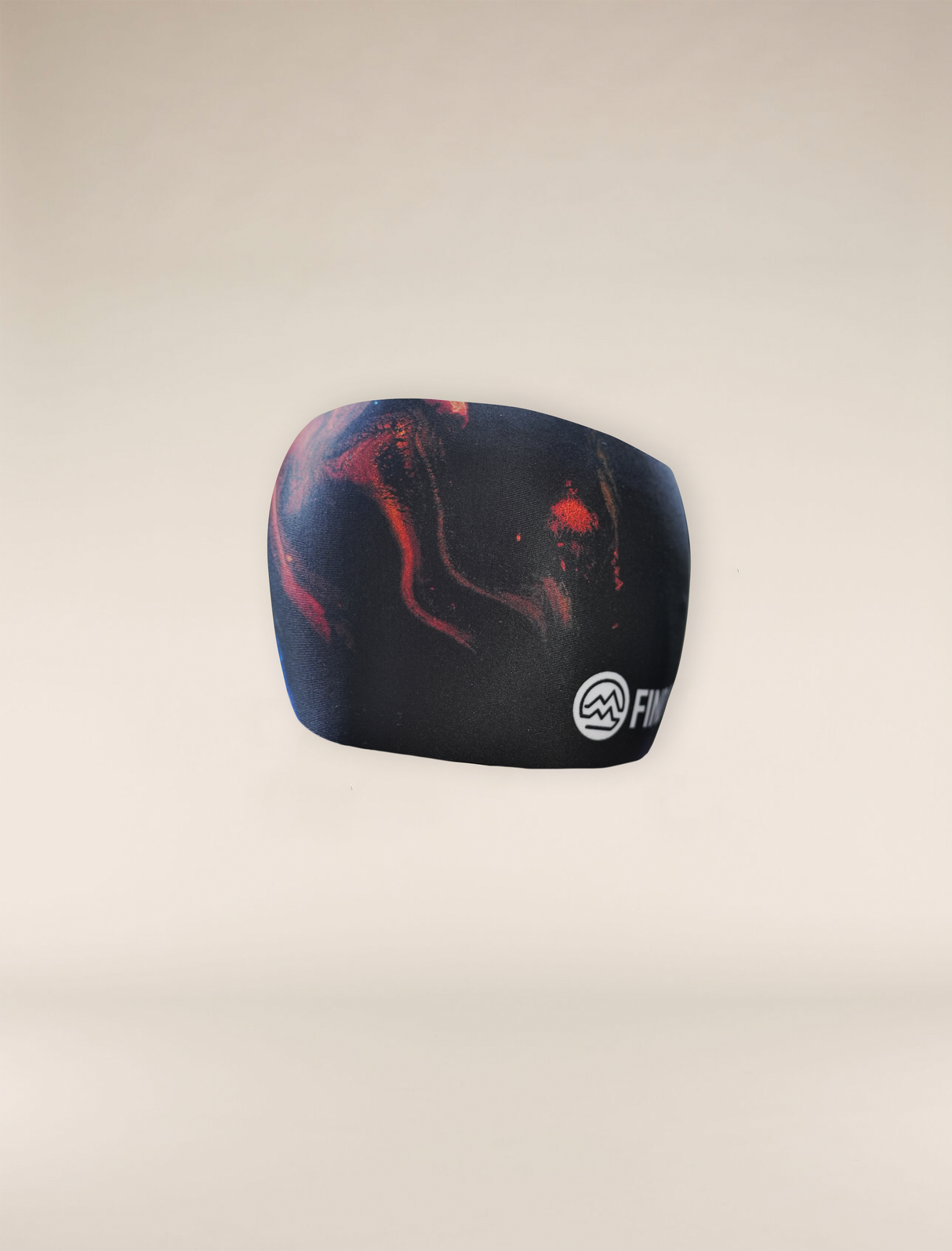 Black and red patterned Training Headband product with Find Your Feet logo on a beige background