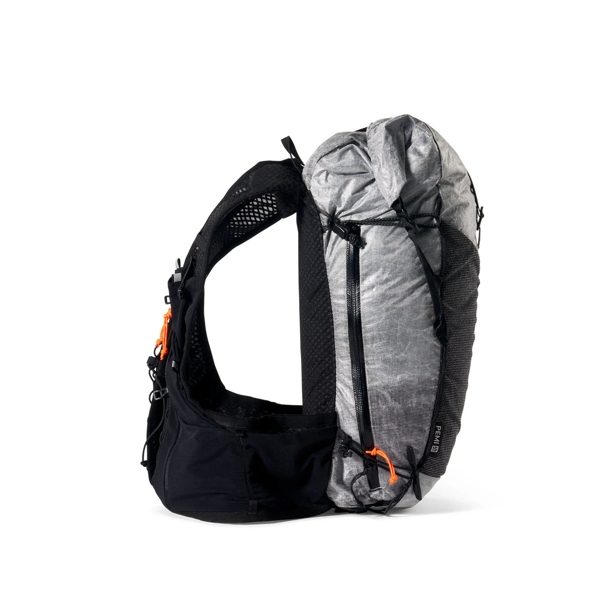 Black and gray backpack with a gray sleeping pad on a white background - Hyperlite Mountain Gear Pemi 15 Backpack
