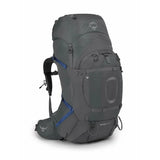 Gray Osprey hiking backpack on a white background - Osprey Aether Plus 70 Backpack (Men's) - Eclipse Grey