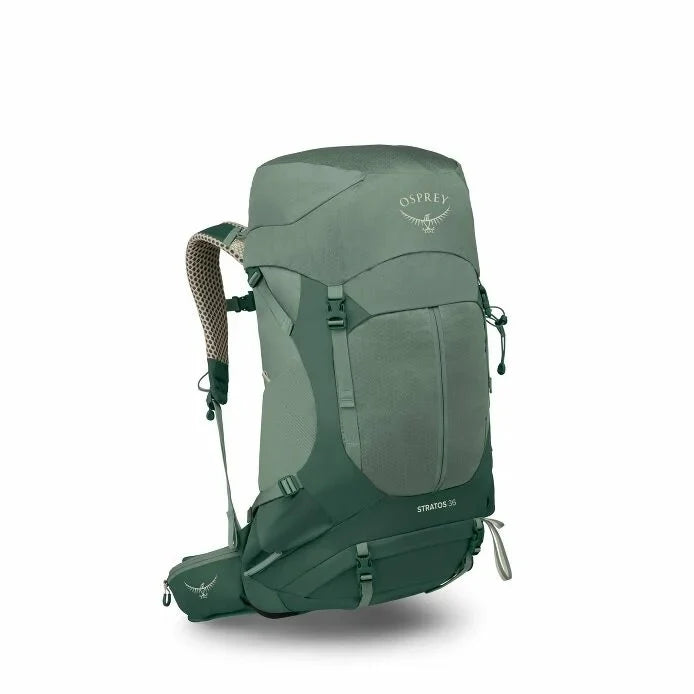 Green Osprey backpack on a white background - Osprey Stratos 36 Backpack (Men's) - Pine Leaf Green