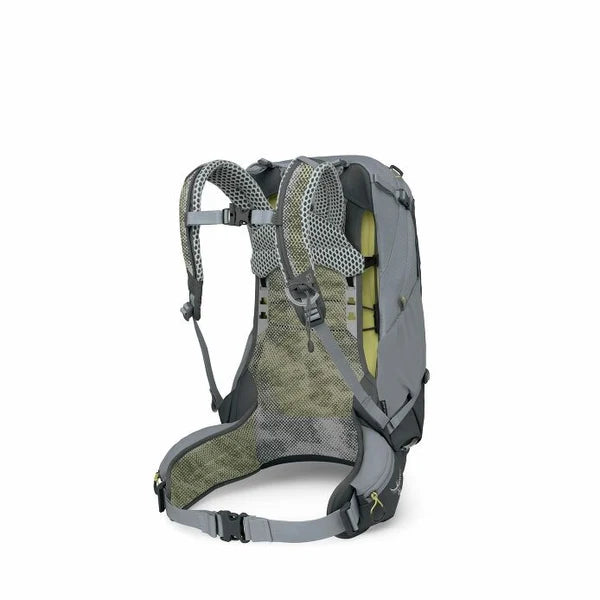 Gray hiking backpack with mesh panels on a white background - Osprey Sirrus 24 Backpack (Women's) - Medium Grey
