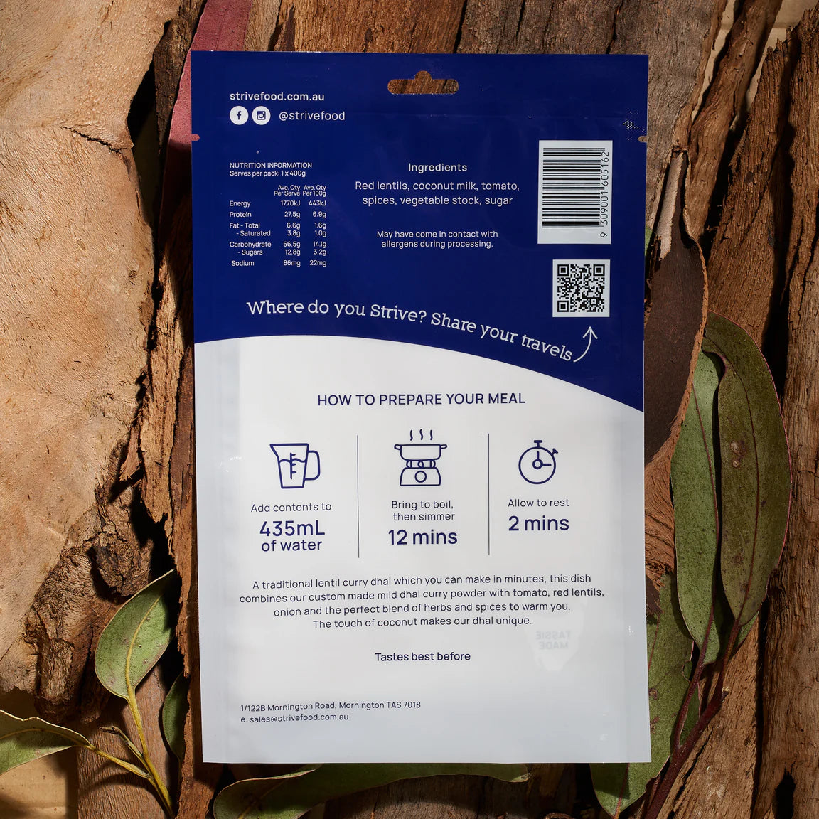 Strive Food Main Meals - Lentil Curry Dhal - Double - Serves 2 - Find Your Feet Australia Hobart Launceston Tasmania
