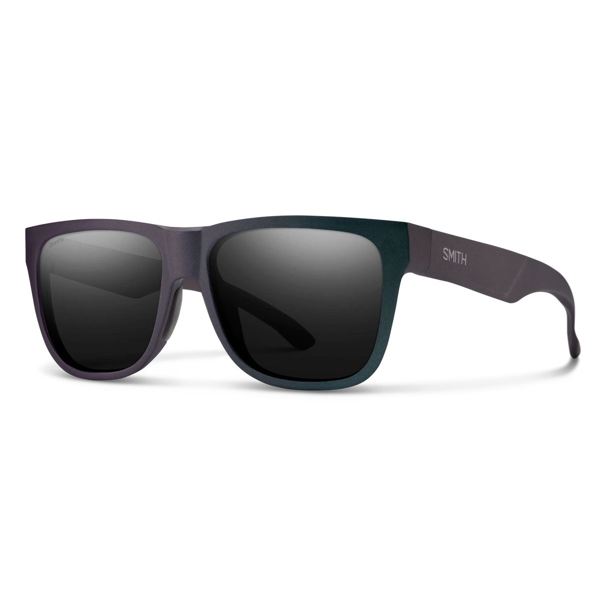 Sunglasses with dark lenses and purple frame on a white background - Smith Lowdown 2 Sunglasses - Matte Fathom + ChromaPop Polarised Black