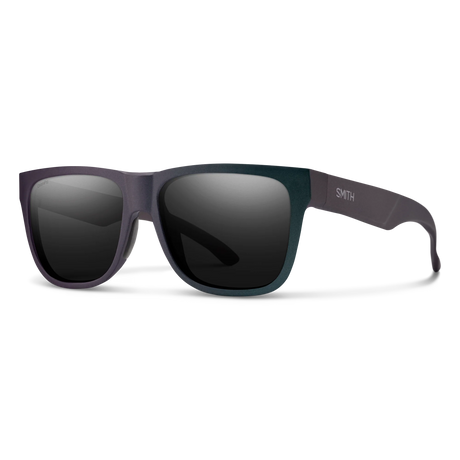 Sunglasses with dark lenses and purple frame on a white background - Smith Lowdown 2 Sunglasses - Matte Fathom + ChromaPop Polarised Black