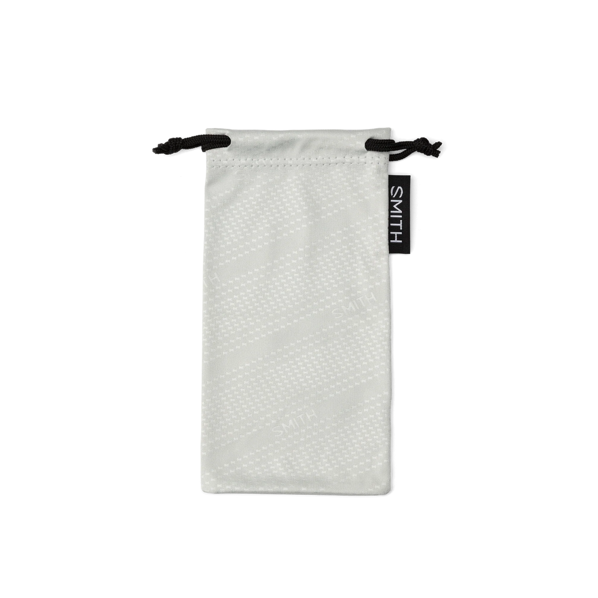 White drawstring pouch with black drawstrings and a visible brand logo on a white background - Smith Lowdown 2 Sunglasses - Matte Fathom + ChromaPop Polarised Black