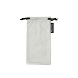 White drawstring pouch with black drawstrings and a visible brand logo on a white background - Smith Lowdown 2 Sunglasses - Matte Fathom + ChromaPop Polarised Black