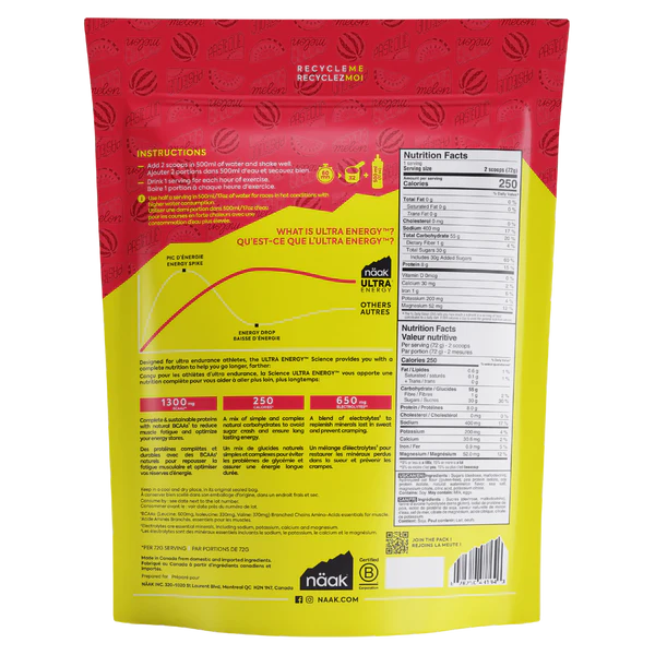 Näak Ultra Energy Drink Mix (720g) - Watermelon - Find Your Feet Australia Hobart Launceston Tasmania