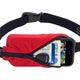 Red waist bag with a phone and money on a white background - SPIbelt Original Running Belt - Red w/ Black Zip
