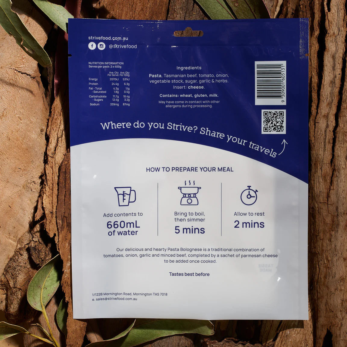 Strive Food Main Meals - Pasta Bolognese - Double - Serves 2 - Find Your Feet Australia Hobart Launceston Tasmania