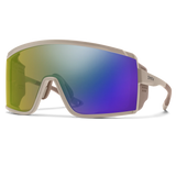 Beige goggles with green and blue gradient lenses on a white background - Smith Pursuit Sunglasses - Matte Summit | ChromaPop Glacier Photochromic Yellow Violet Mirror