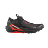 A Salomon trail running shoe in black and red, shown from a lateral profile view against a light gray background. - Salomon S/LAB Genesis 2 Shoes (Unisex) - Black/Black/Fiery Red