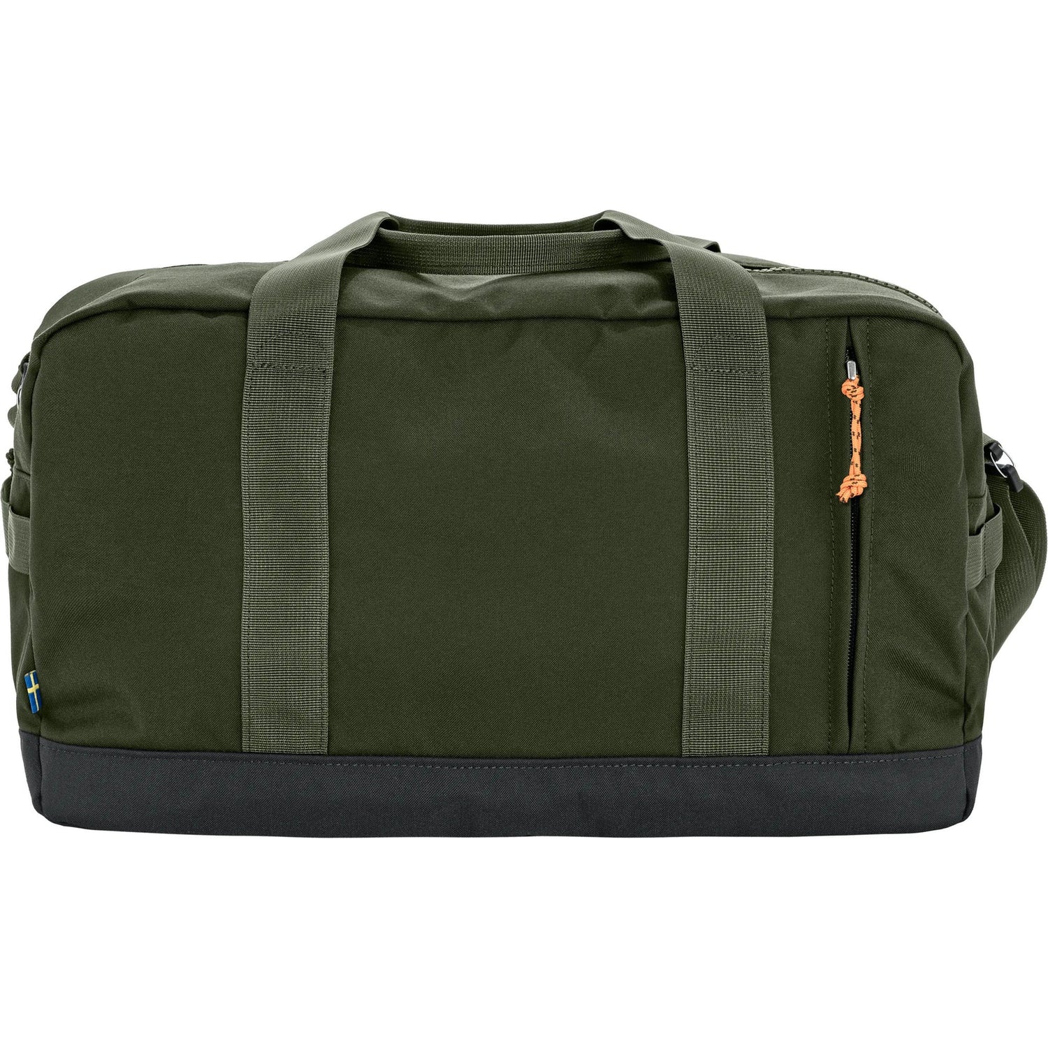 Green duffel bag with black base on a white background - Fjällräven Vardag Duffel 33L - Deep Forest