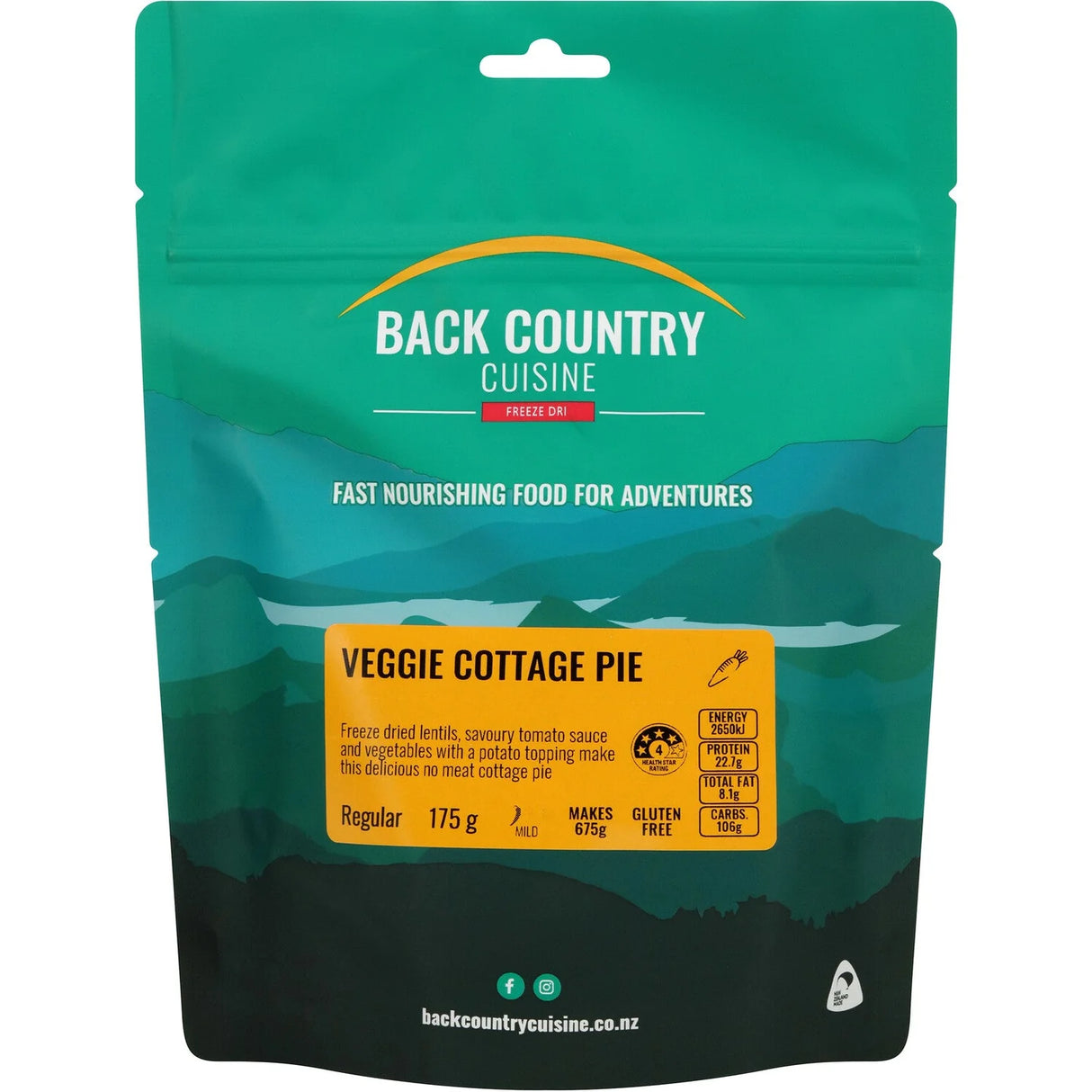 Back Country Cuisine Meals - Regular - Veggie Cottage Pie - Find Your Feet Australia Hobart Launceston Tasmania